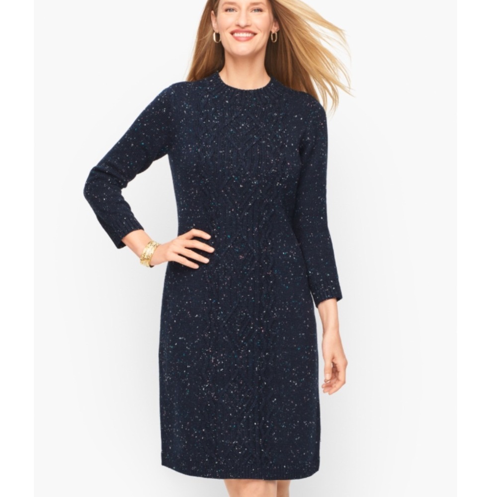 Talbots Petite XLp Navy Blue Confetti Cable Knit Sweater‎ Dress BD3027 06/21